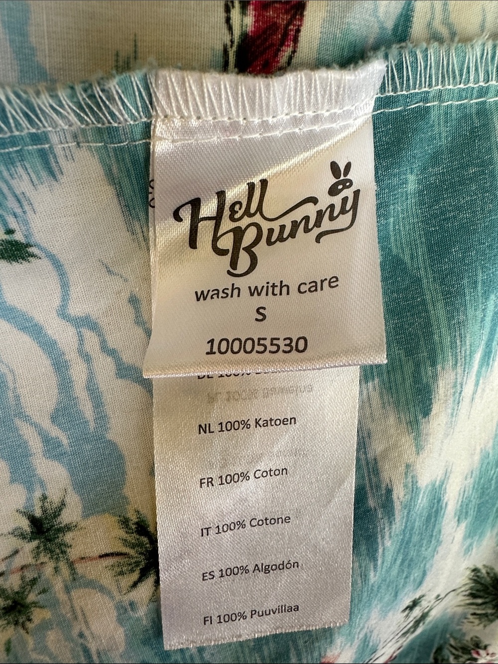 Hell Bunny Nissi 50”s retro aqua tropical cotton print skirt/pockets. Sz Small - Picture 10 of 12